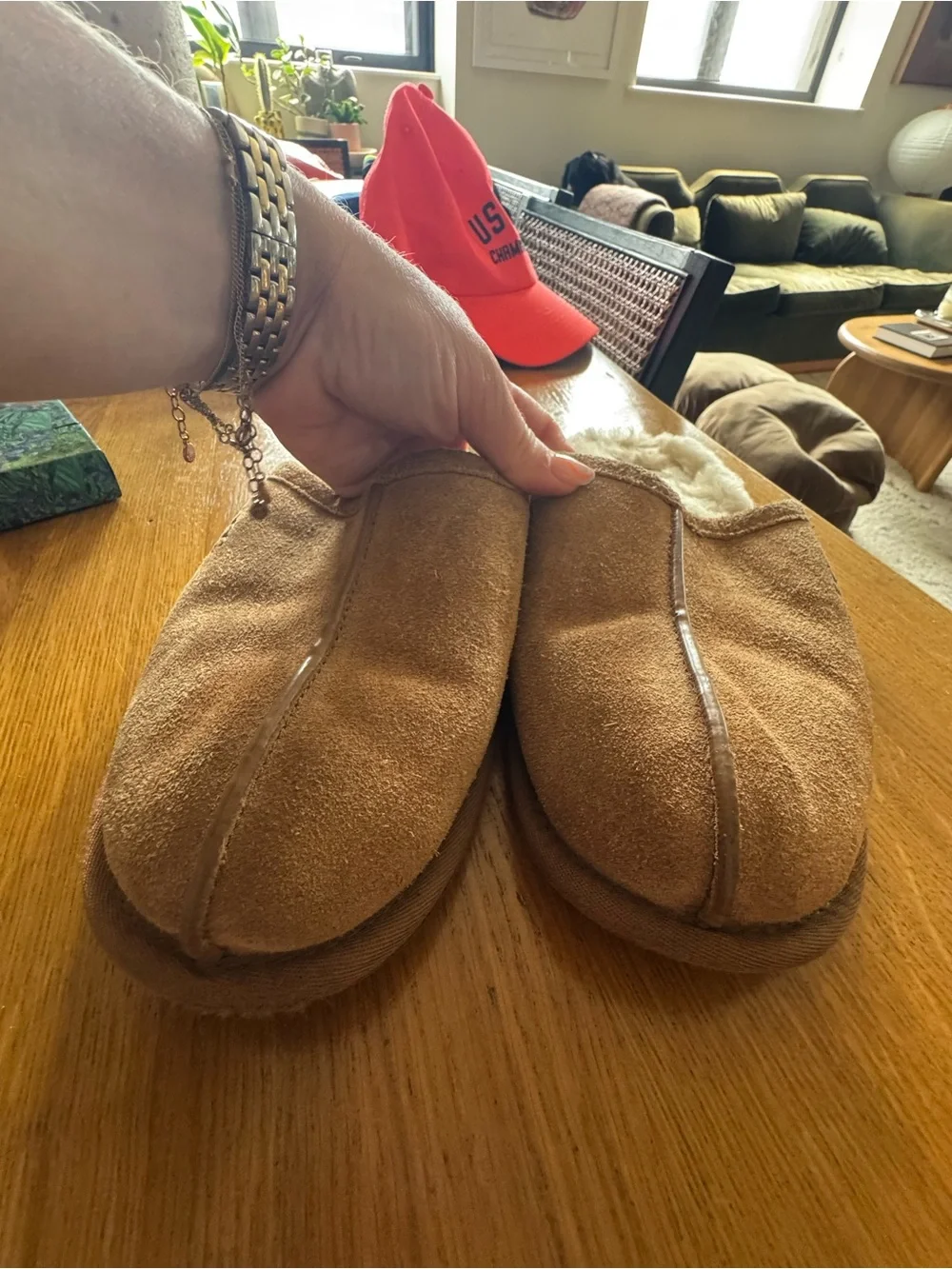 UGG Chestnut Suede Shearling Clog Slippers